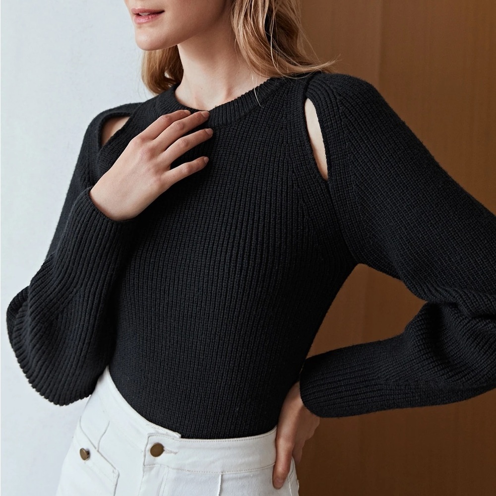 MOTF Wool Blend Cut Out Black Sweater